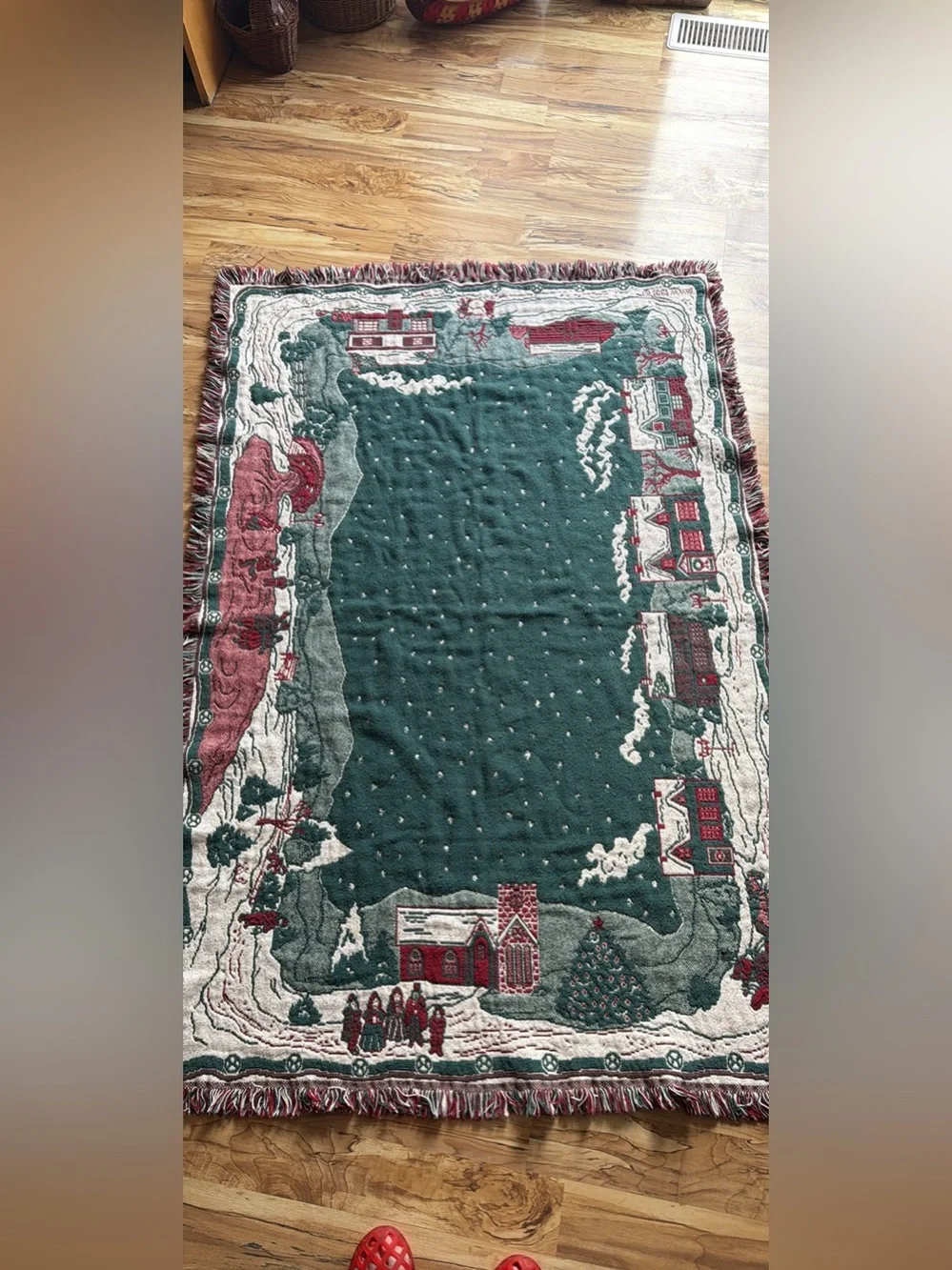 Holiday Village Woven Throw - Green, Red, Cream